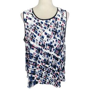 White House Black Market Artsy Colorful Split Back Print Tank Top Women Size L